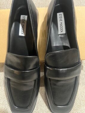 💙 Steve Madden Black Leather Square-Toe Penny Loafers-Size(11), NWT 💙